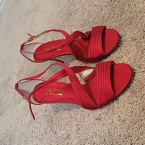 Touch of Nina Red Satin Strappy Heels